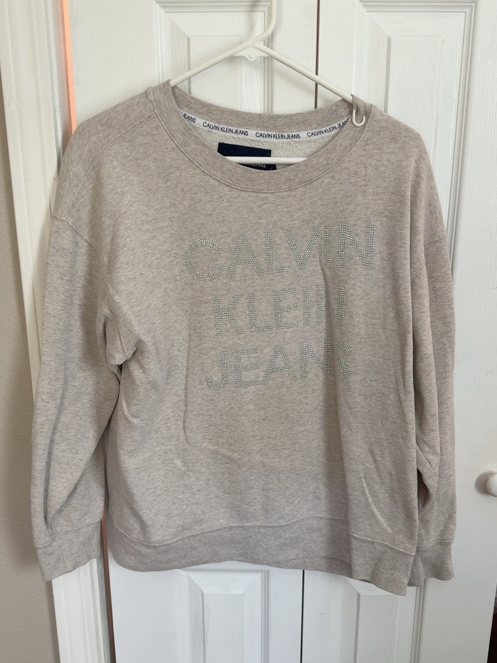 Calvin Klein Jeans Gray Rhinestone Logo Sweatshirt Large